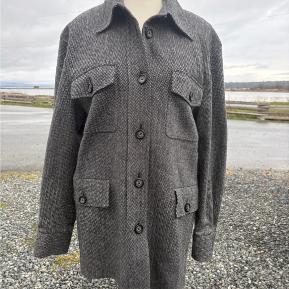 Vintage Herringbone Wool Coat Sz 12 - Picture 9 of 11